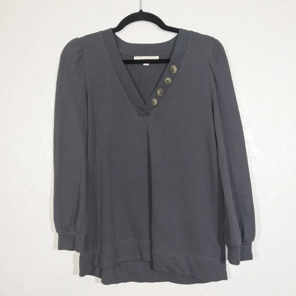 Loft Gray Button‎ Front Mixed Media Sweater Size XS